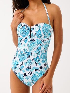 Lilly Pulitzer White One-Piece Swimsuit with Blue Floral Print